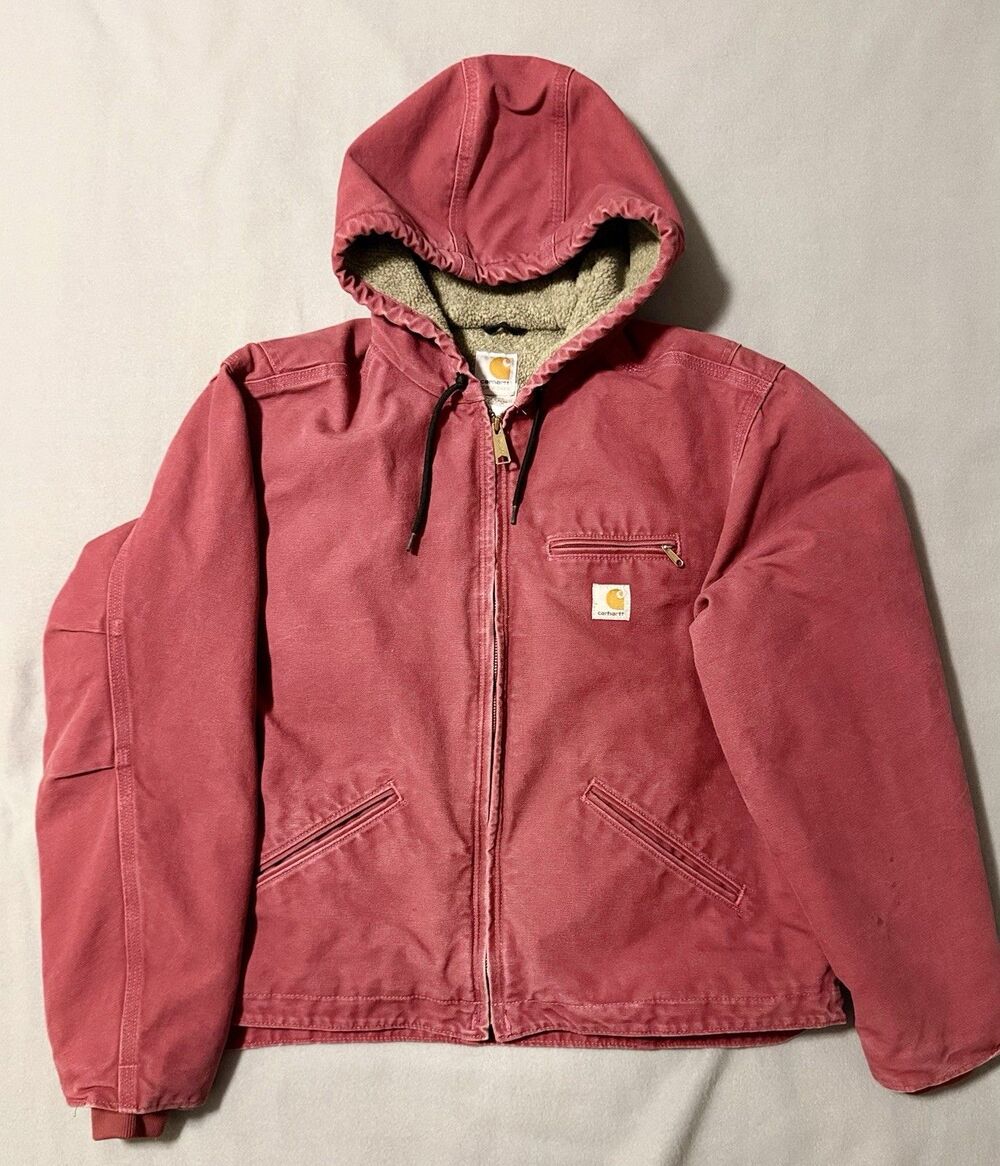 Carhartt WJ141 Womens XL Raspberry Pink Sherpa Hooded Jacket RARE Vintage Y2K